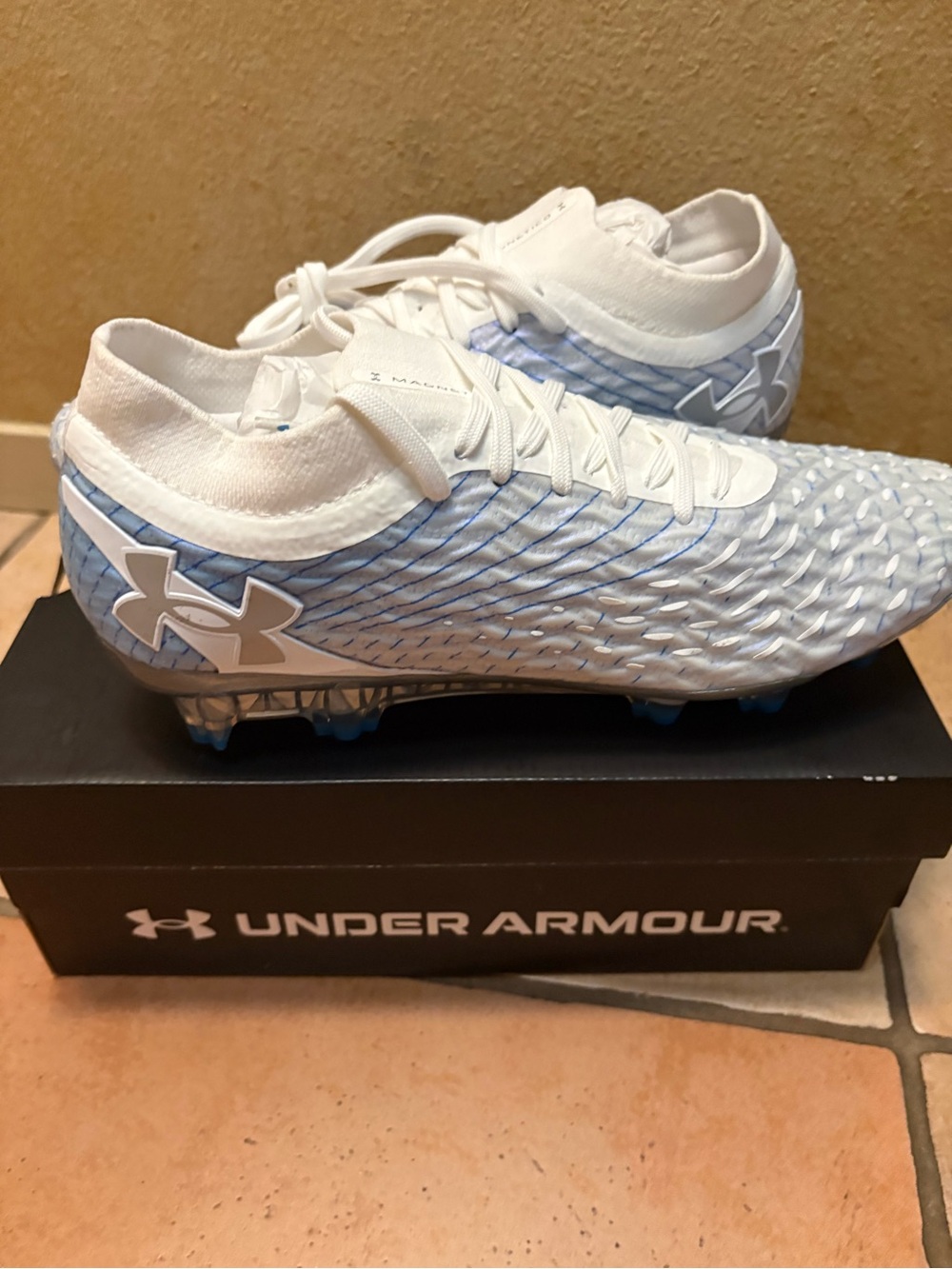 Under Armour White & Light Blue Soccer Cleats